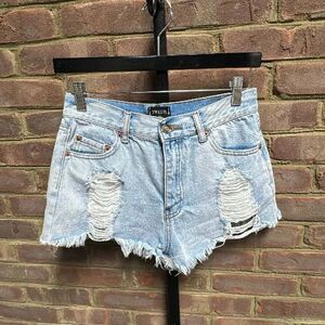 Twelve by Ontwelfth Women’s Blue Denim Jean Shorts Distressed Raw Hem Size 26